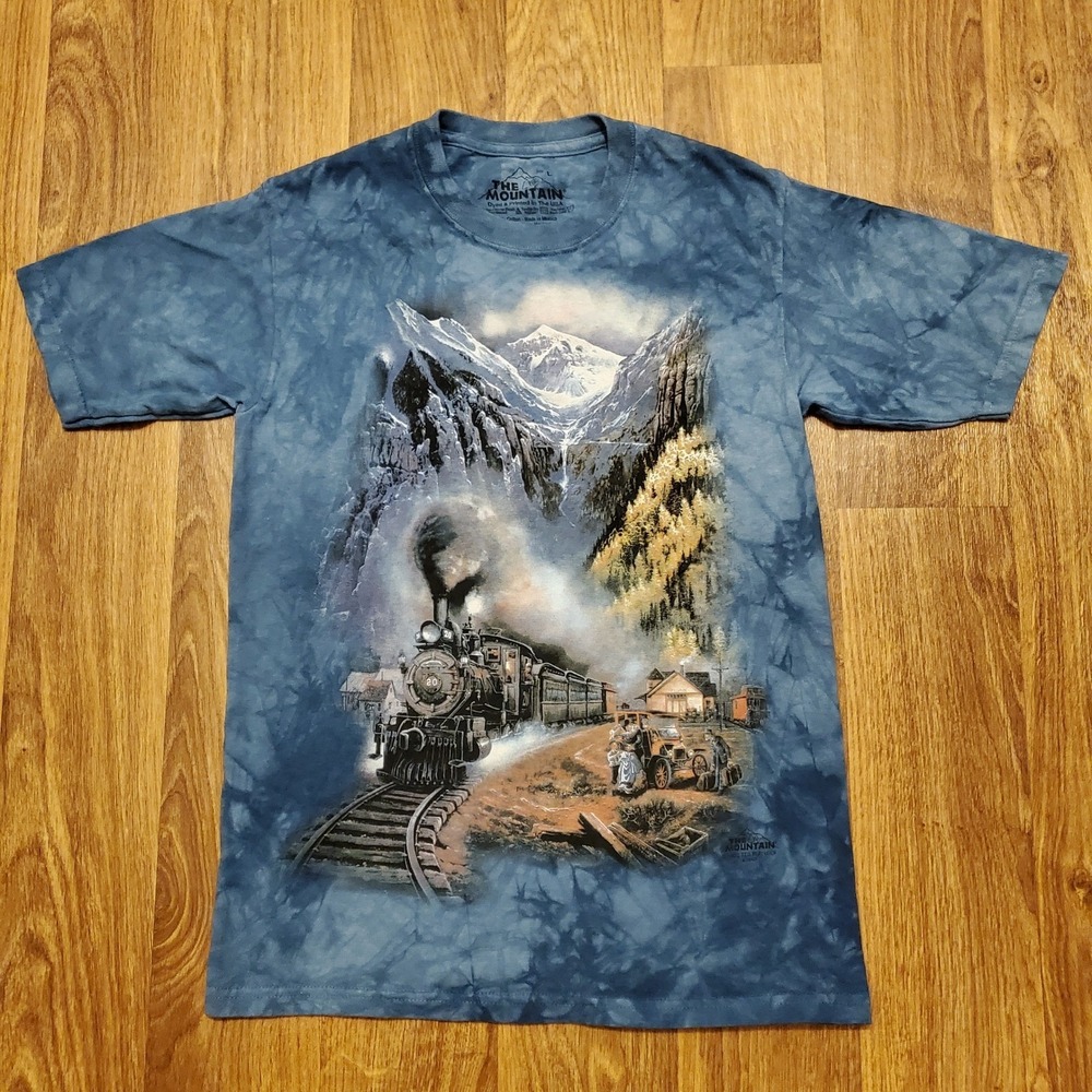The Mountain‎ Train Shirt Kids Large Blue Tie Dye Blue Ridge Georgia 2003 Y2K